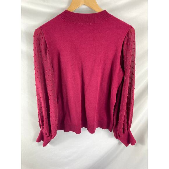CeCe Burgundy Swiss Dot Sleeve Sweater Size Medium - Picture 6 of 6